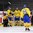 LUCERNE, SWITZERLAND - APRIL 18: Sweden's Sebastian Ohlsson #21, Carl Grundstrom #17 and Gabriel Carlsson #25 celebrate after a first period goal against Germany while Jakob Mayenschein #25 looks on during preliminary round action at the 2015 IIHF Ice Hockey U18 World Championship. (Photo by Matt Zambonin/HHOF-IIHF Images)

